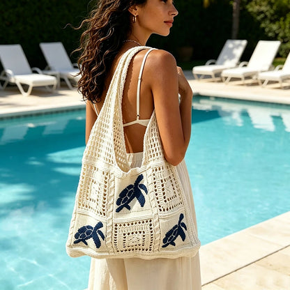 Knit Turtle Shoulder Bag – Hollow Crochet Beach Tote