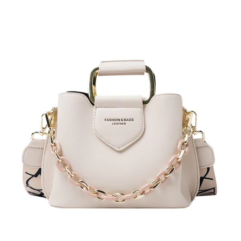 Women Top-Handle Mini Bucket Bag Pure Color Luxury Designer Handbags Leather Messenger