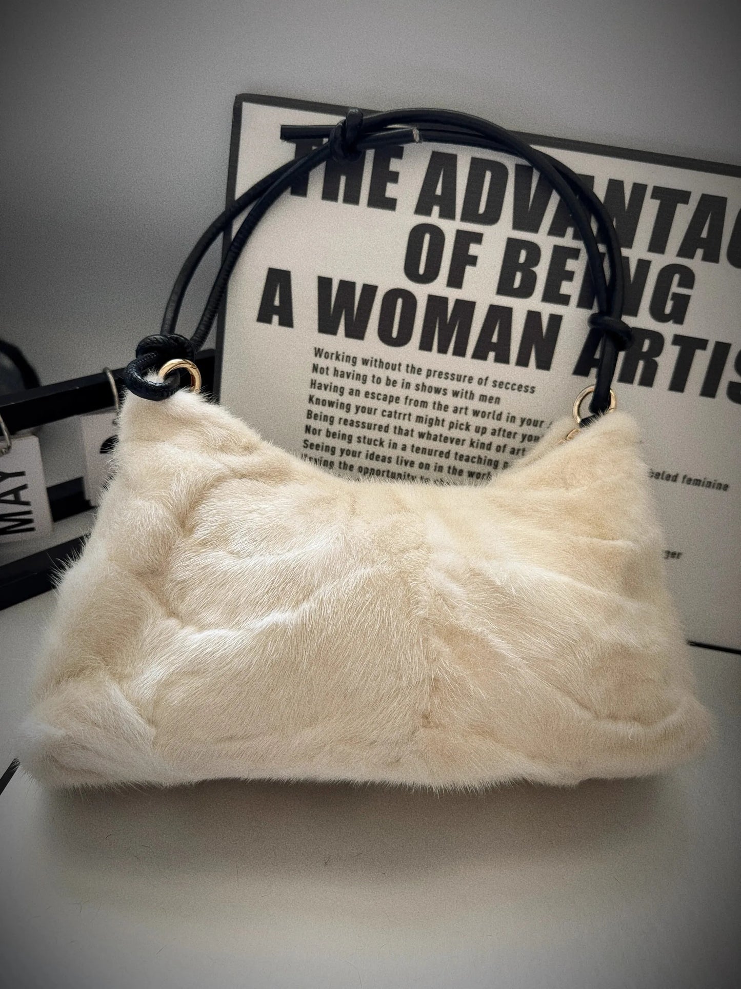 Mew Real Mink Fur Natural Cloud Winter Thick Bag Single Shoulder Women Fluffy Evening Ladies - Thick