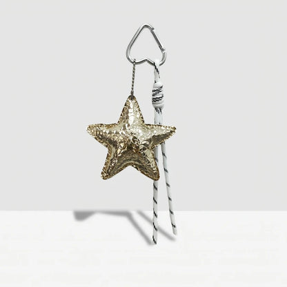 Leather Star Bag Charm Keychain with Braided Rope