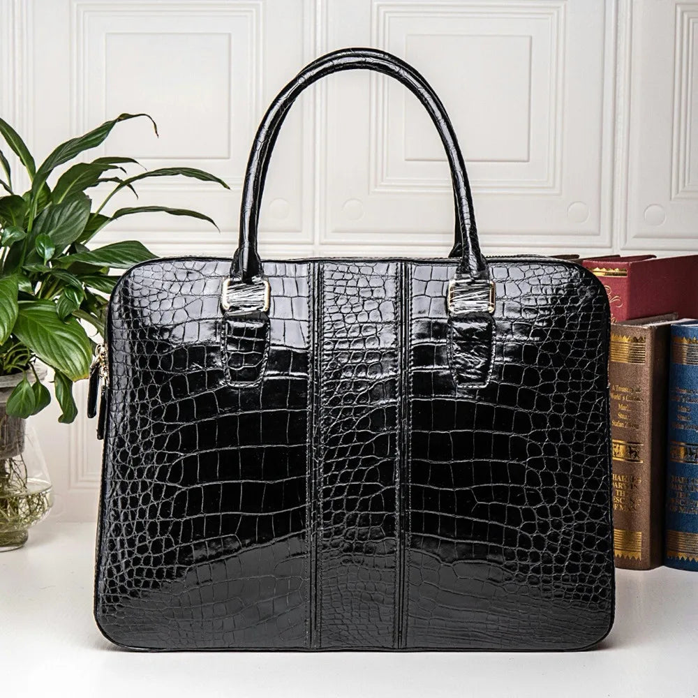 Crocodile Leather Men's Briefcase Crossbody Shoulder Bag