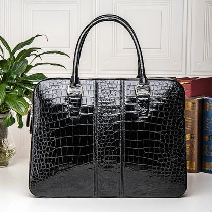 Crocodile Leather Men's Briefcase Crossbody Shoulder Bag