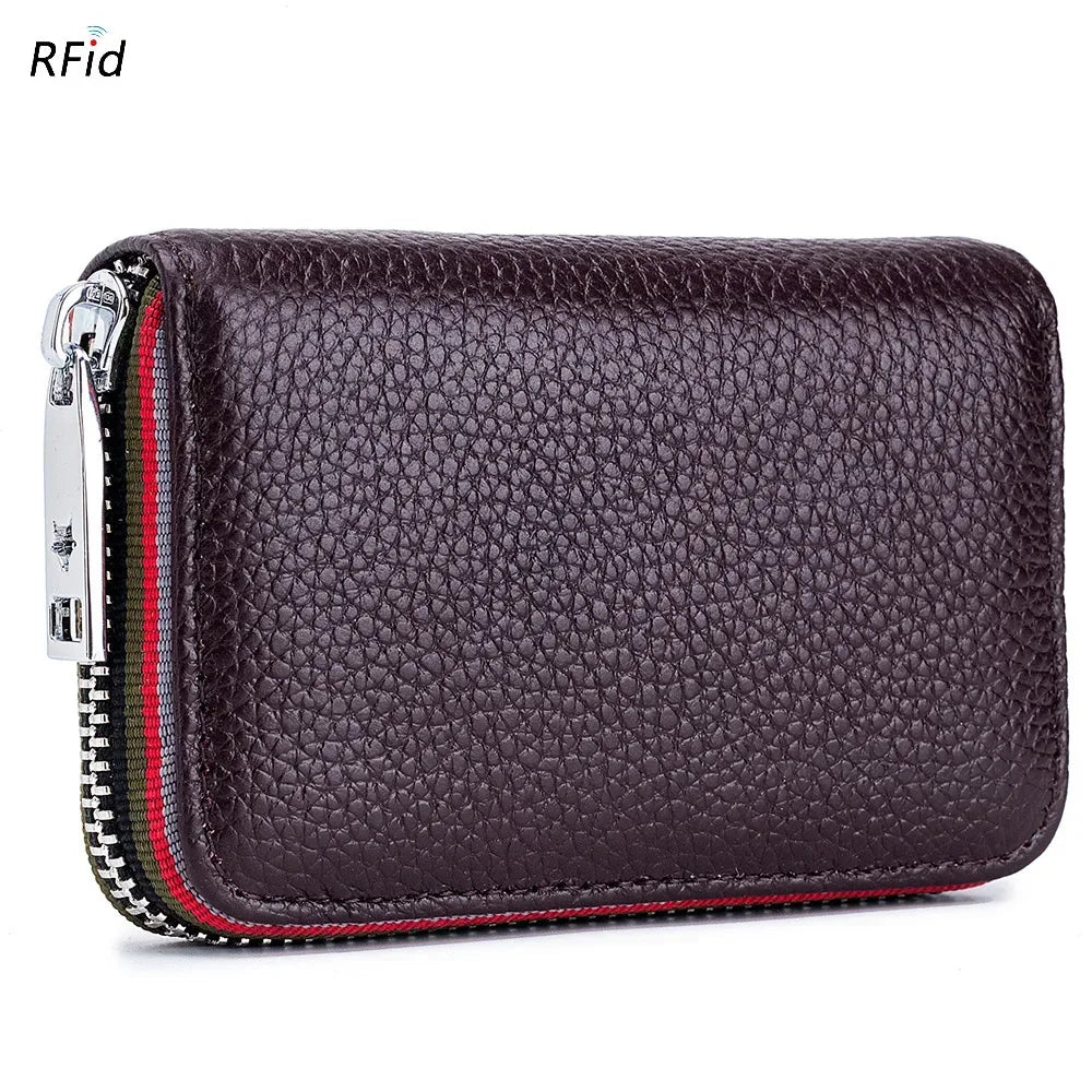 RFID Blocking Leather Card Holder Wallet – Zipper Accordion Coin Purse