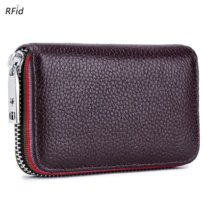 RFID Blocking Leather Card Holder Wallet – Zipper Accordion Coin Purse