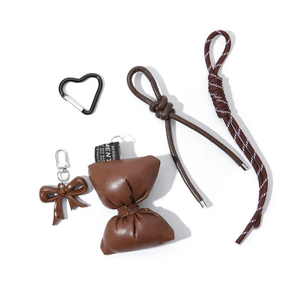 Cute Bow Mini Bag Keychain Charm – Quilted Leather Key Holder Pendant