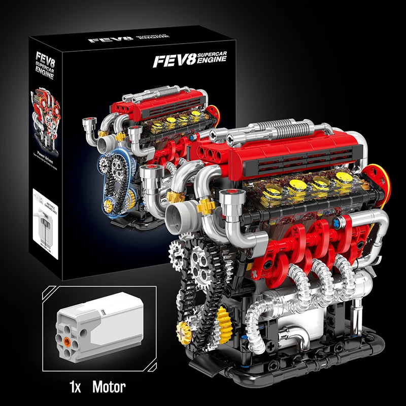 V8 Engine Building Blocks Set – Motorized 538pcs Technical Toy