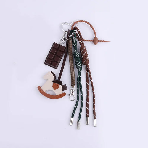 Leather Horse Pendant Keychain with Braided Rope Bag Charm