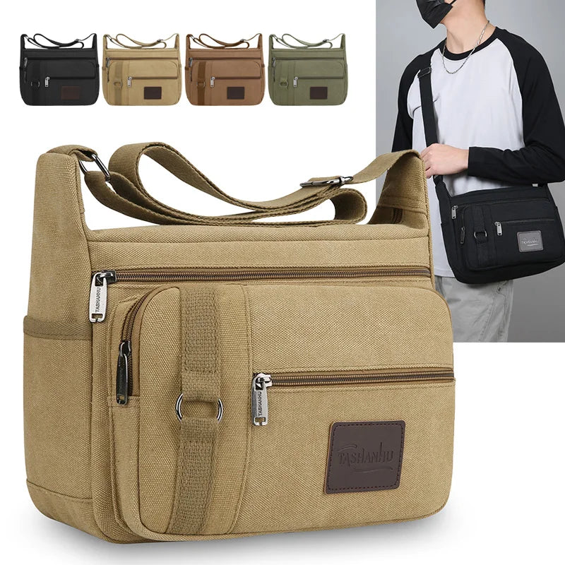 Canvas Crossbody Bag – Multi-Pocket Shoulder Bag for Men & Women