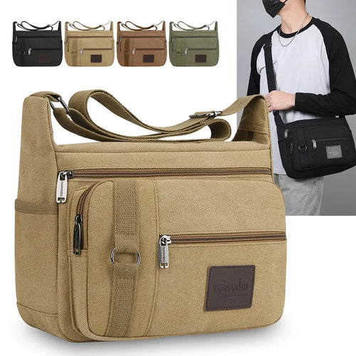 Canvas Crossbody Bag – Multi-Pocket Shoulder Bag for Men & Women