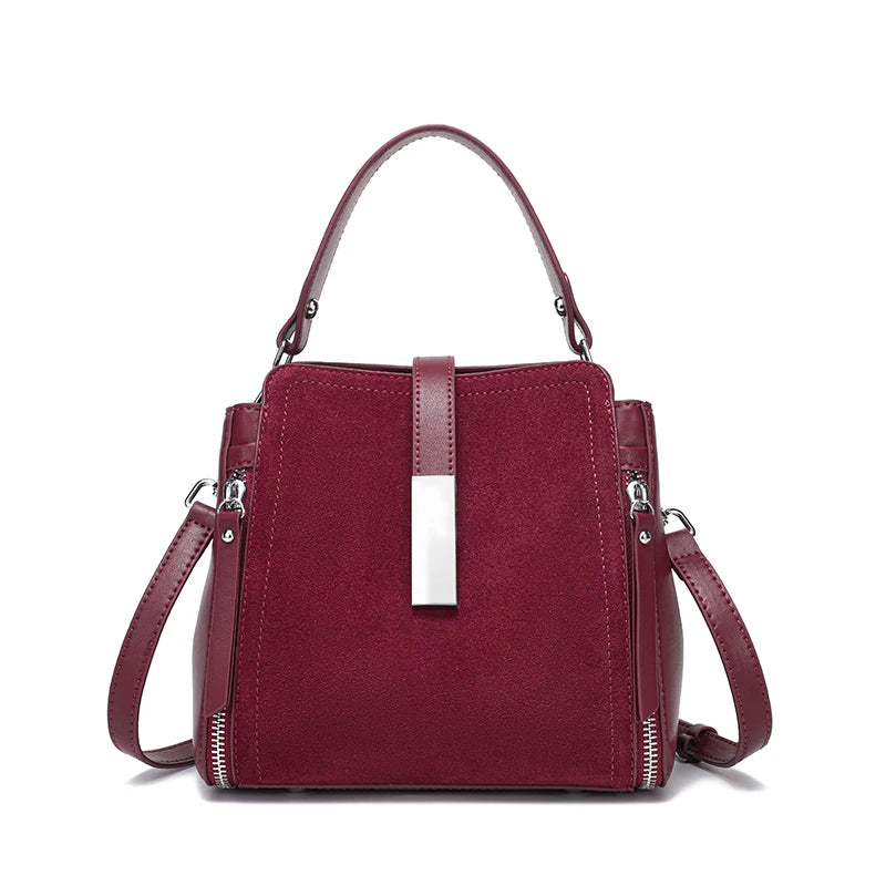 Suede Leather Shoulder Bag - Vintage Cowhide Handbag for Women