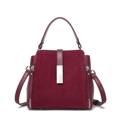 Suede Leather Shoulder Bag - Vintage Cowhide Handbag for Women