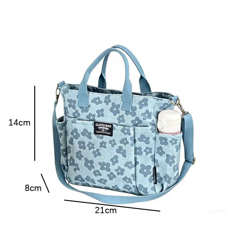Floral Canvas Tote Bag – Large Laptop Shoulder Bag for Students