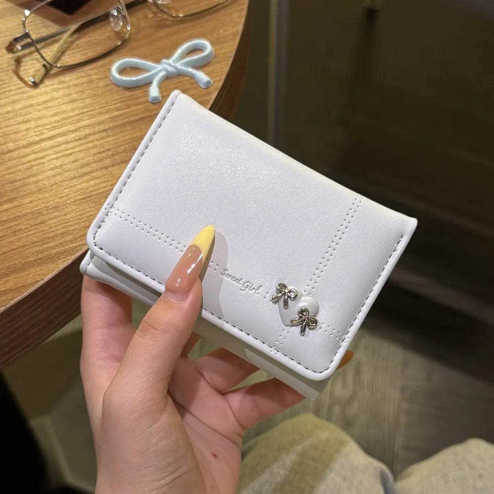 Cute Bow Heart Short Wallet for Women – Large Capacity Card Holder