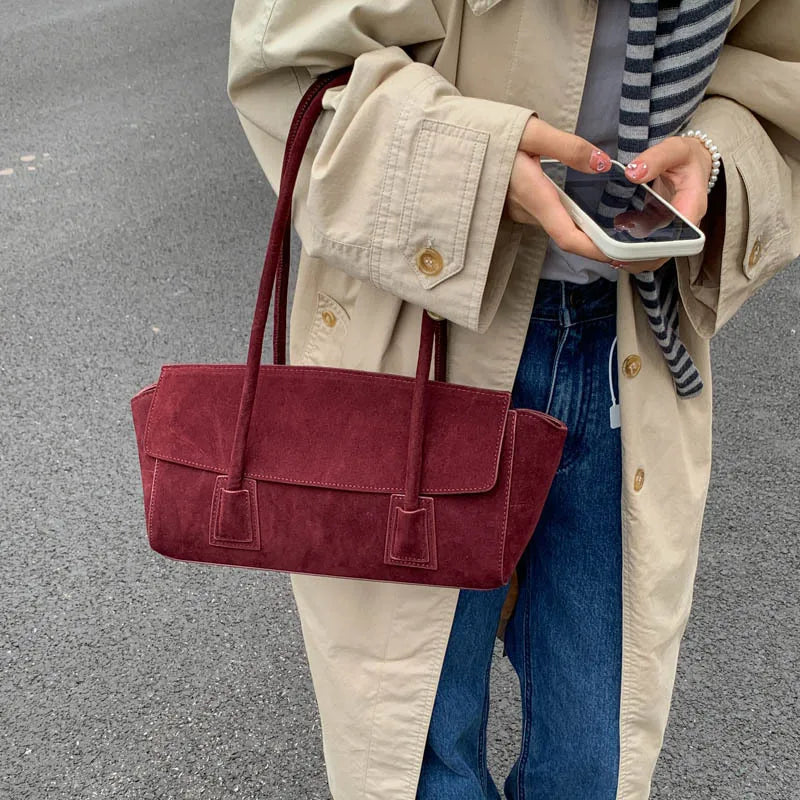 Vintage Suede Shoulder Bag – Women's Crossbody Handbag