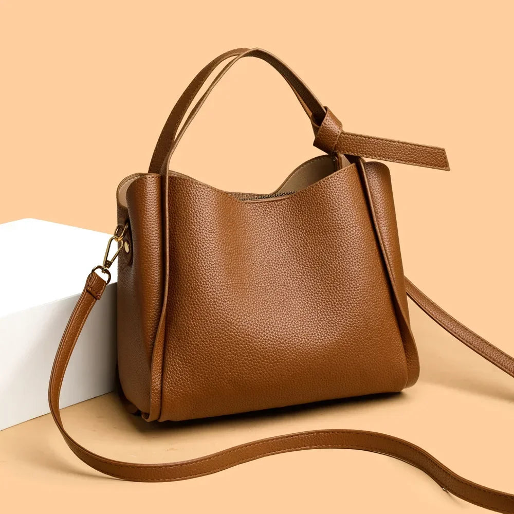 Women's PU Leather Bucket Bag – Luxury Crossbody Shoulder Handbag