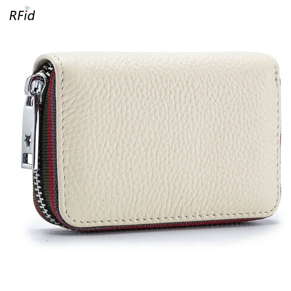 RFID Blocking Leather Card Holder Wallet – Zipper Accordion Coin Purse