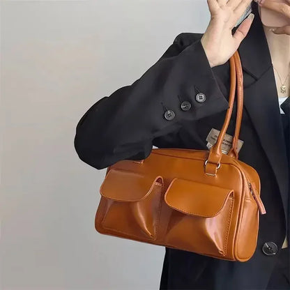 Vintage PU Leather Women's Shoulder Bag – Chic Underarm Tote for Work