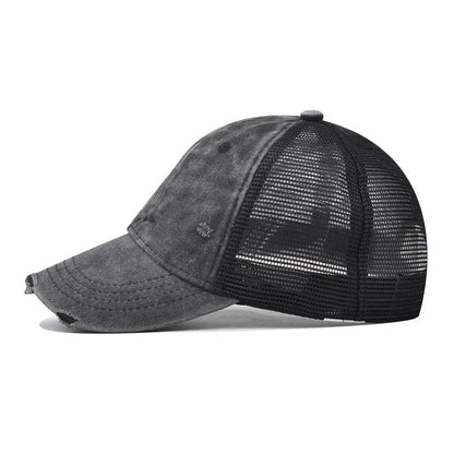 Distressed Mesh Trucker Baseball Cap – Unisex Washed Cotton Hat