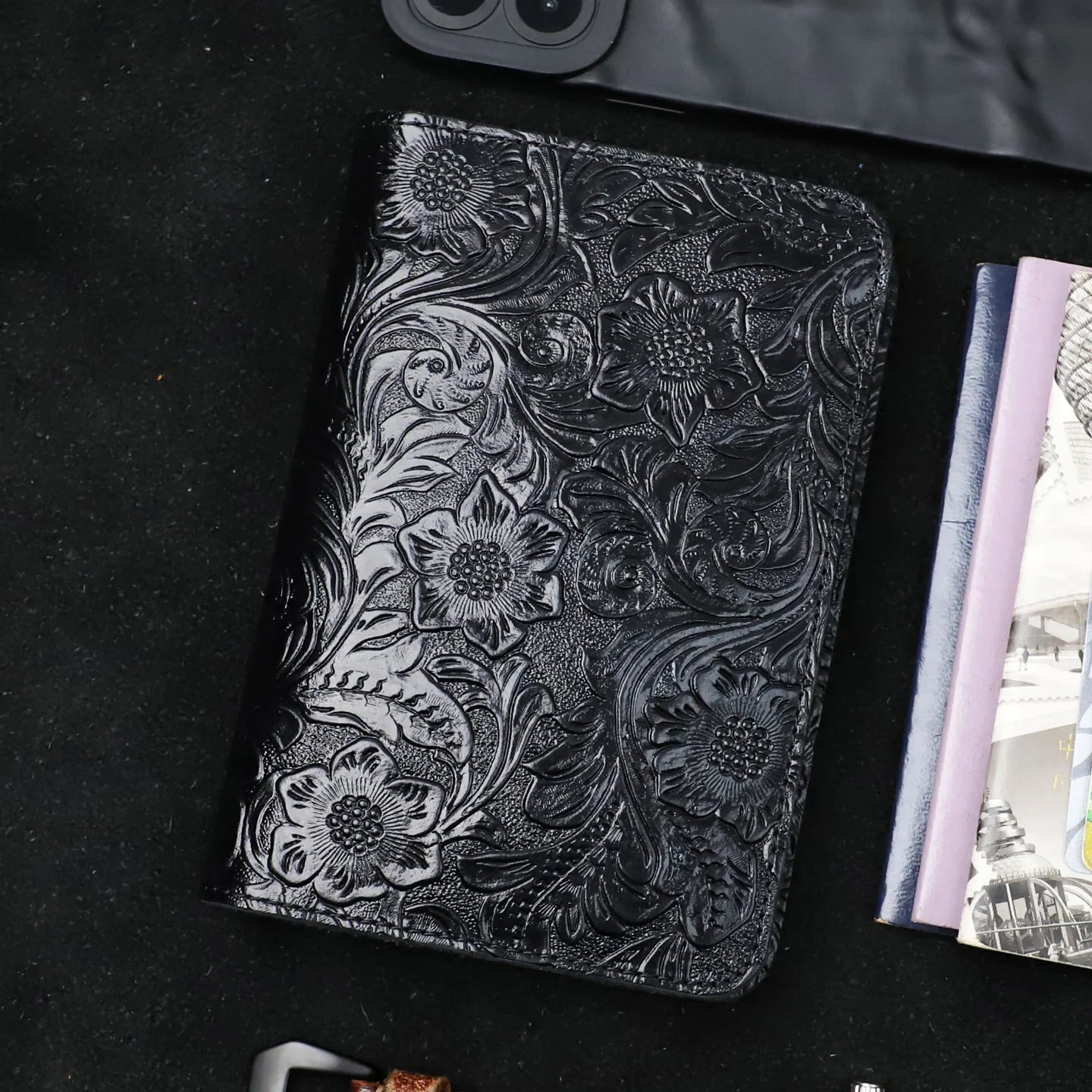 Leather Passport Wallet – Floral Embossed Genuine Cow Leather Travel Cover