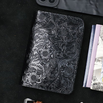 Leather Passport Wallet – Floral Embossed Genuine Cow Leather Travel Cover