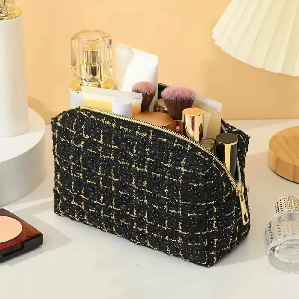 Makeup Bag Large Capacity Linen Cotton Cosmetic Pouch with Handle