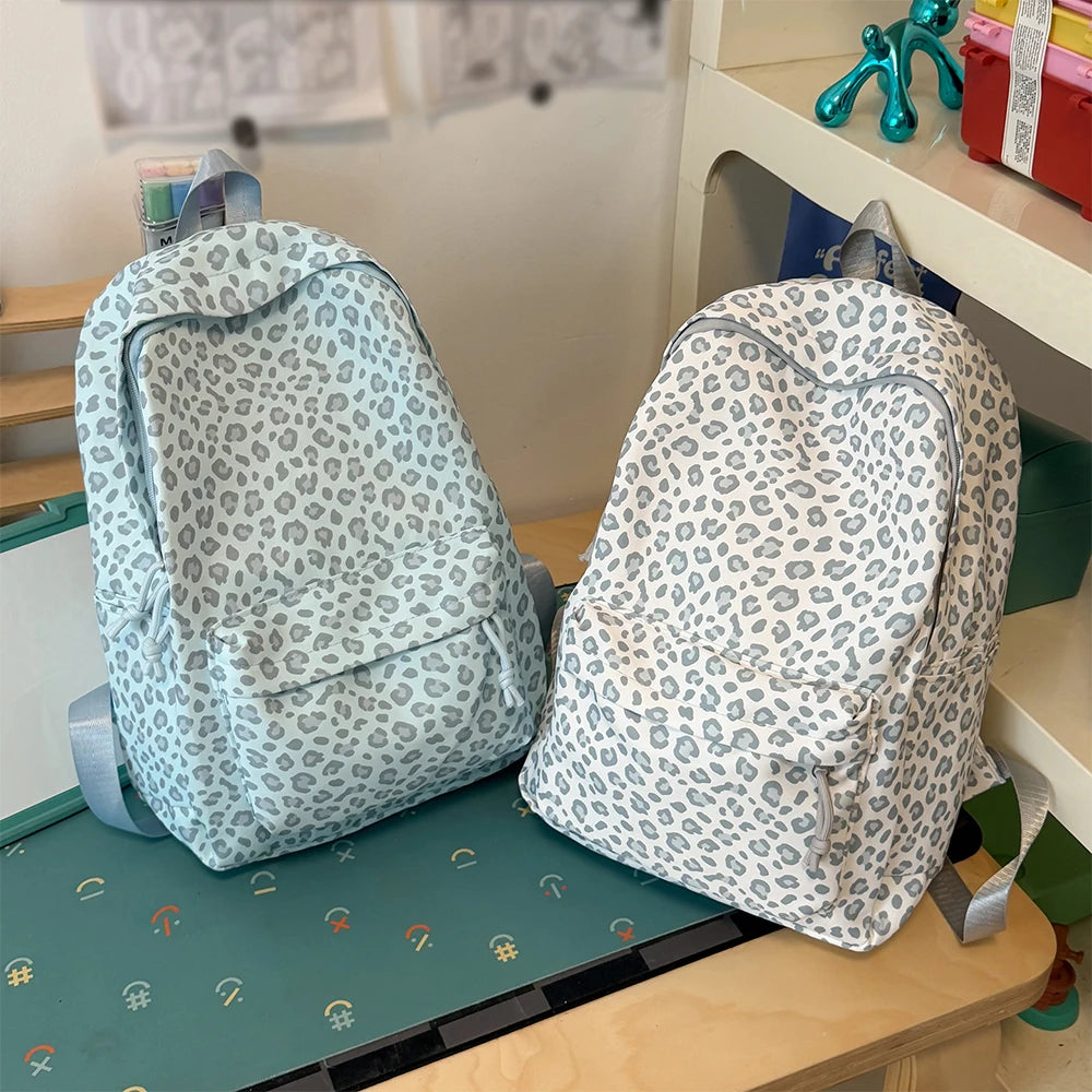 Leopard Print Backpack – Multi-Pocket Nylon Daypack