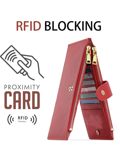 RFID Women's Long Wallet – Double Zipper Bifold Multi-Card Holder