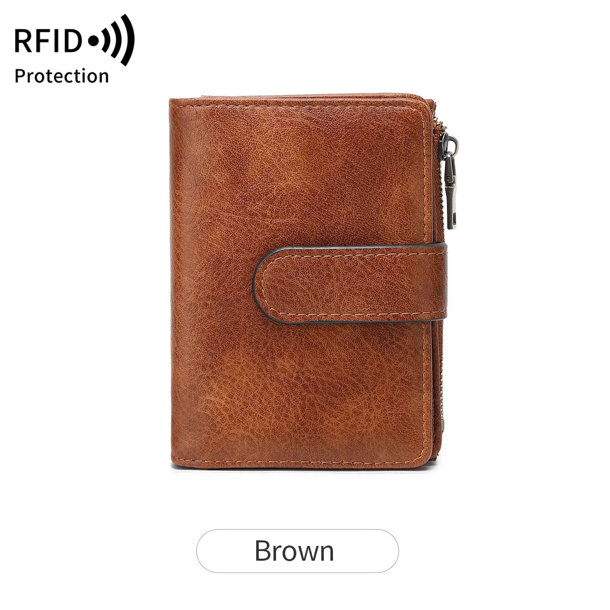 RFID Anti-Theft Women's Wallet – Retro Trifold Coin Purse with Zipper Closure