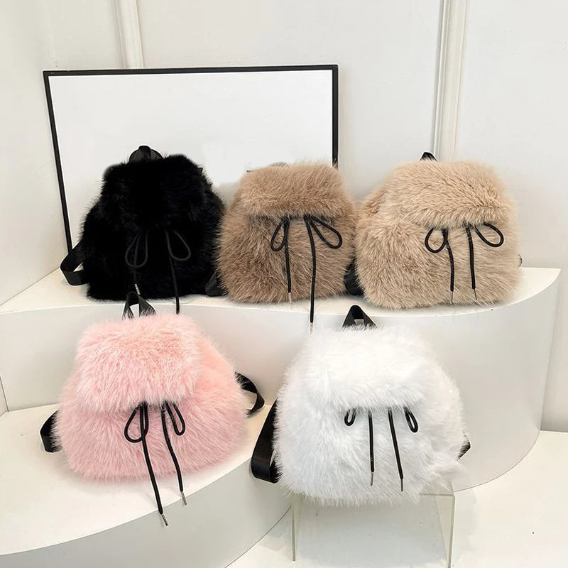 Soft Plush Furry Mini Backpack for Women – Cozy Winter Shoulder Bag