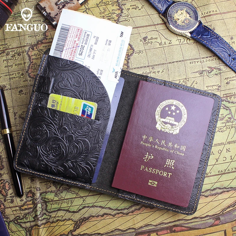 Genuine Leather Passport Holder Wallet – Embossed Travel Cover for Men & Women