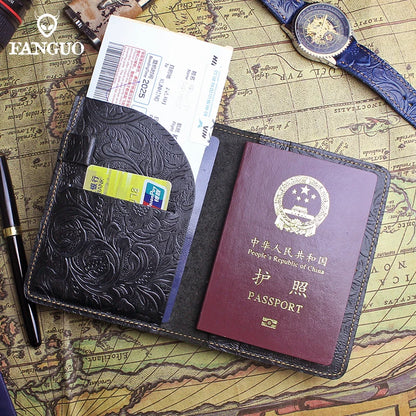 Genuine Leather Passport Holder Wallet – Embossed Travel Cover for Men & Women