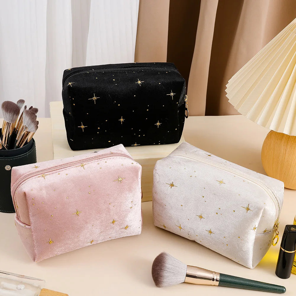 Velvet Makeup Bag with Star Pattern – Travel Cosmetic Pouch