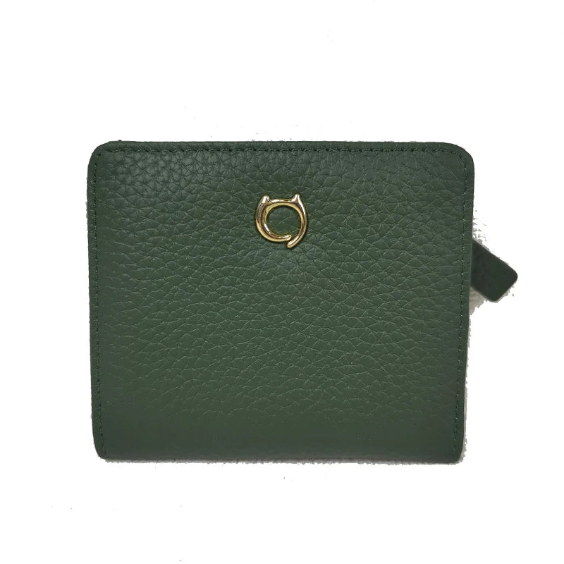 Genuine Leather Cat Charm Short Wallet for Women