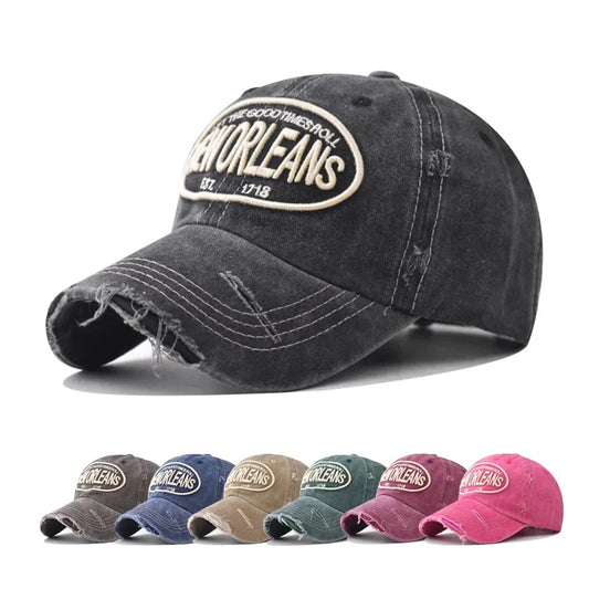 Vintage Washed Baseball Cap – New Orleans Embroidery Snapback