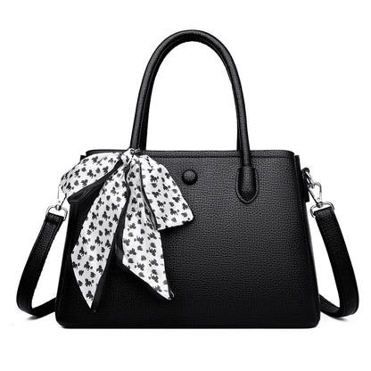 Women's Luxury PU Leather Tote Handbag – Soft Casual Shoulder Bag with Scarf