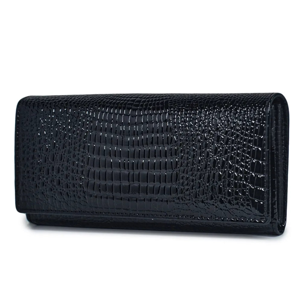Patent Leather Crocodile Embossed Clutch Wallet for Women – Cowhide Long Purse