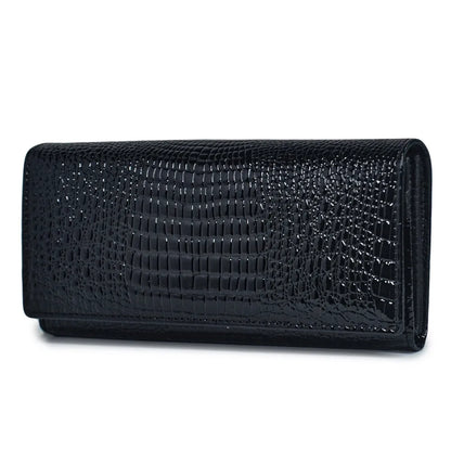 Patent Leather Crocodile Embossed Clutch Wallet for Women – Cowhide Long Purse