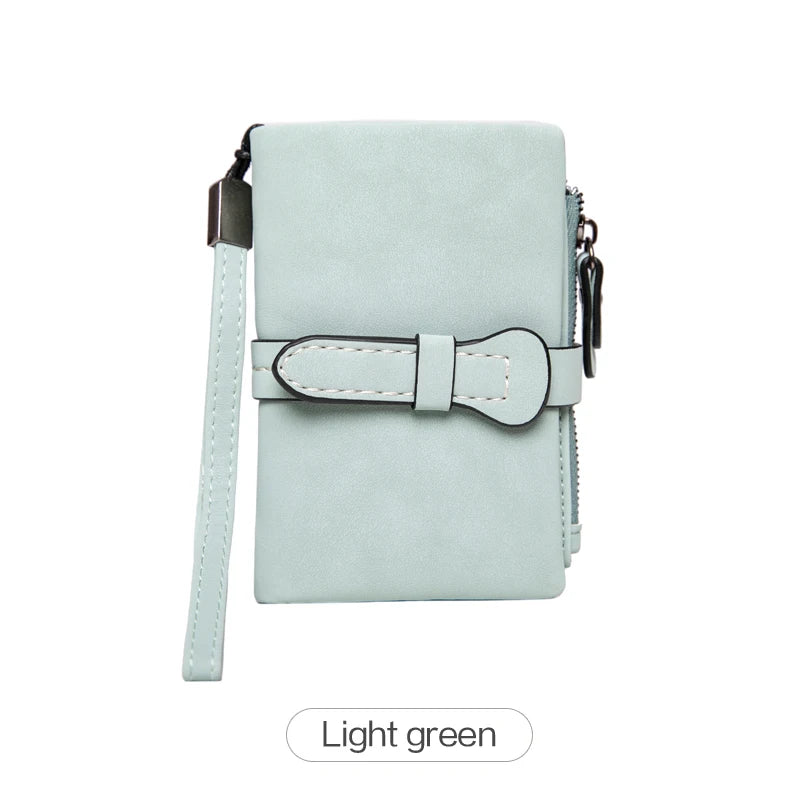 Women's Short Wallet – Minimalist Bifold Card Holder with ID Window & Wristlet