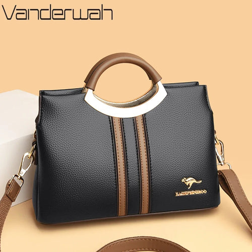 Genuine Leather Crossbody Bag for Women – 3-Layer Designer Shoulder Purse