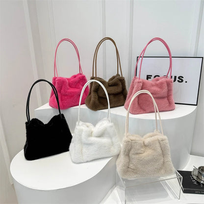 Fluffy Plush Shoulder Tote Bag – Soft Faux Fur Top-Handle Handbag