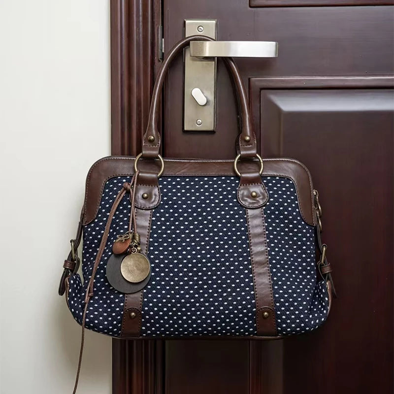 Polka Dot Tote Bag – Vintage Preppy Large Capacity Women's Handbag