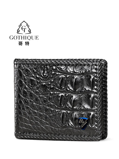 Hand-Woven Crocodile Leather Men's Bifold Wallet – 9 & 12 Card Slots