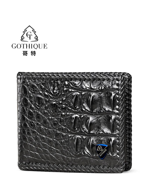 Hand-Woven Crocodile Leather Men's Bifold Wallet – 9 & 12 Card Slots