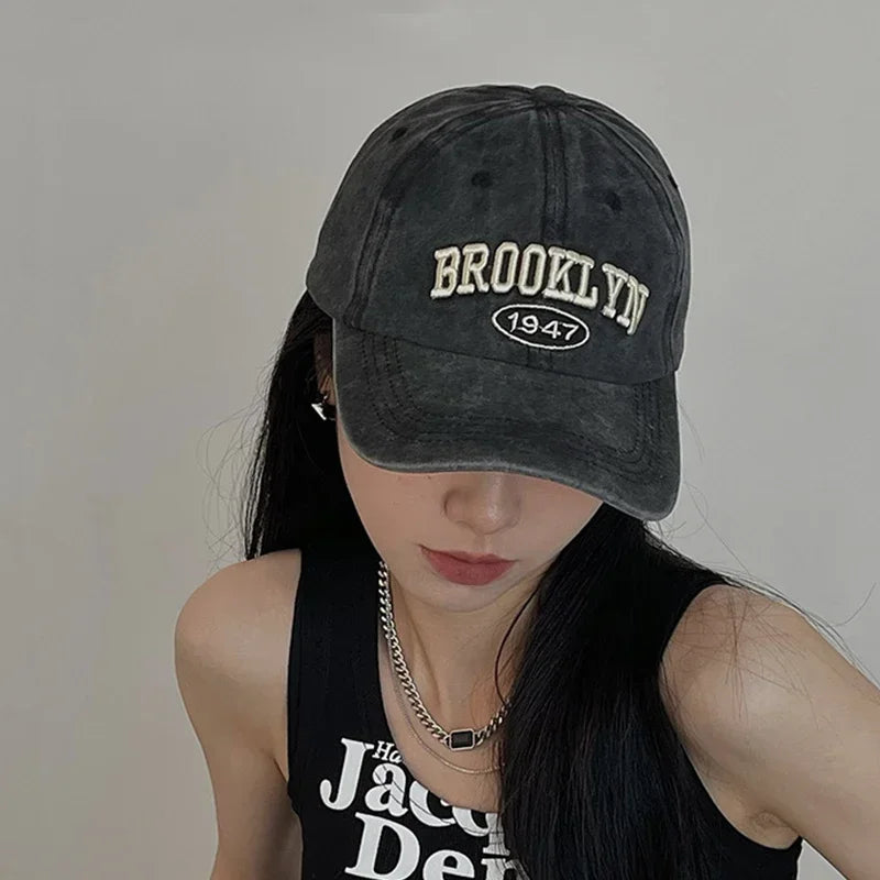 Retro Embroidered Baseball Cap – Washed Cotton Snapback Hat