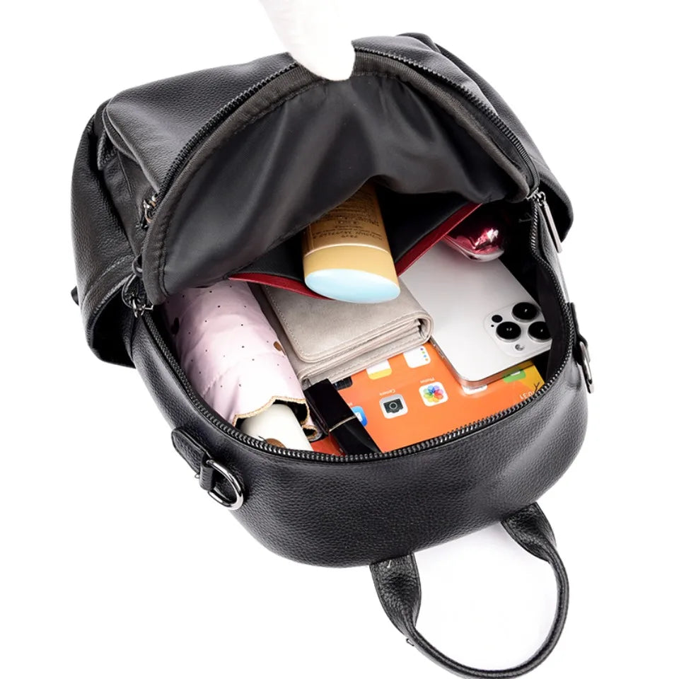 Luxury PU Leather Backpack for Women – Large Capacity Travel Bag