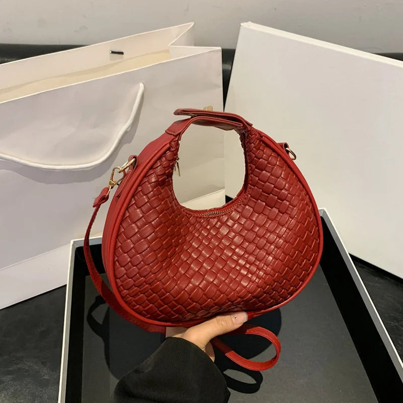 Woven Lattice Crossbody Shoulder Bag for Women – PU Leather