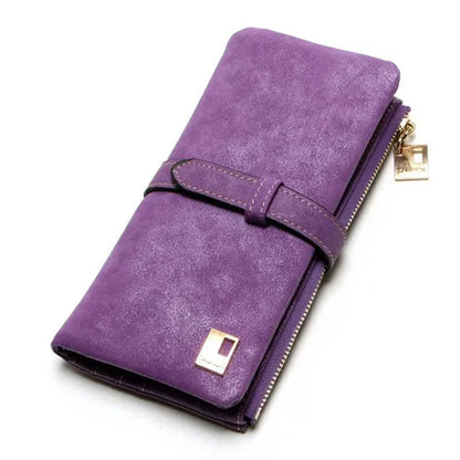 Women's Nubuck Leather Long Wallet – Drawstring Zipper Purse
