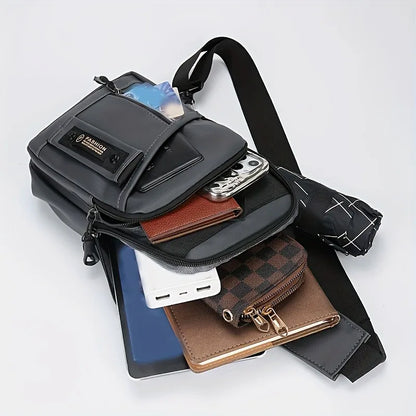 Men's Nylon Chest Bag Multi-Compartment Crossbody Sling