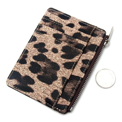 Leopard Print Slim Card Wallet – Zipper Coin Purse
