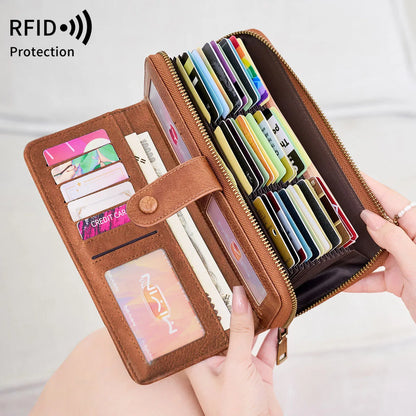 RFID Blocking Women's Accordion Wallet – Retro Leather Clutch